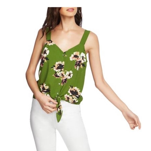 1. STATE Womens Floral Sleeveless V Neck Tie Tank - Picture 3 of 10